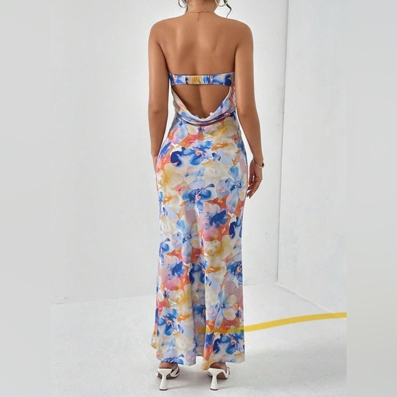 Maxi Dress - Blue and Orange Strapless NEW - Picture 2 of 6